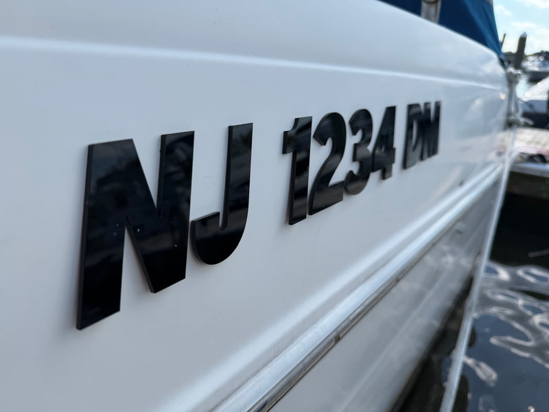 Custom Boston Whaler Style 3D Emblem Style Matched Registration Numbers and Badges 1/8" Thick with Adhesive